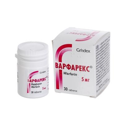 ВАРФАРЕКС® таблетки по 5 мг по 30 таблеток у контейнері, по 1 контейнеру в пачці з картону